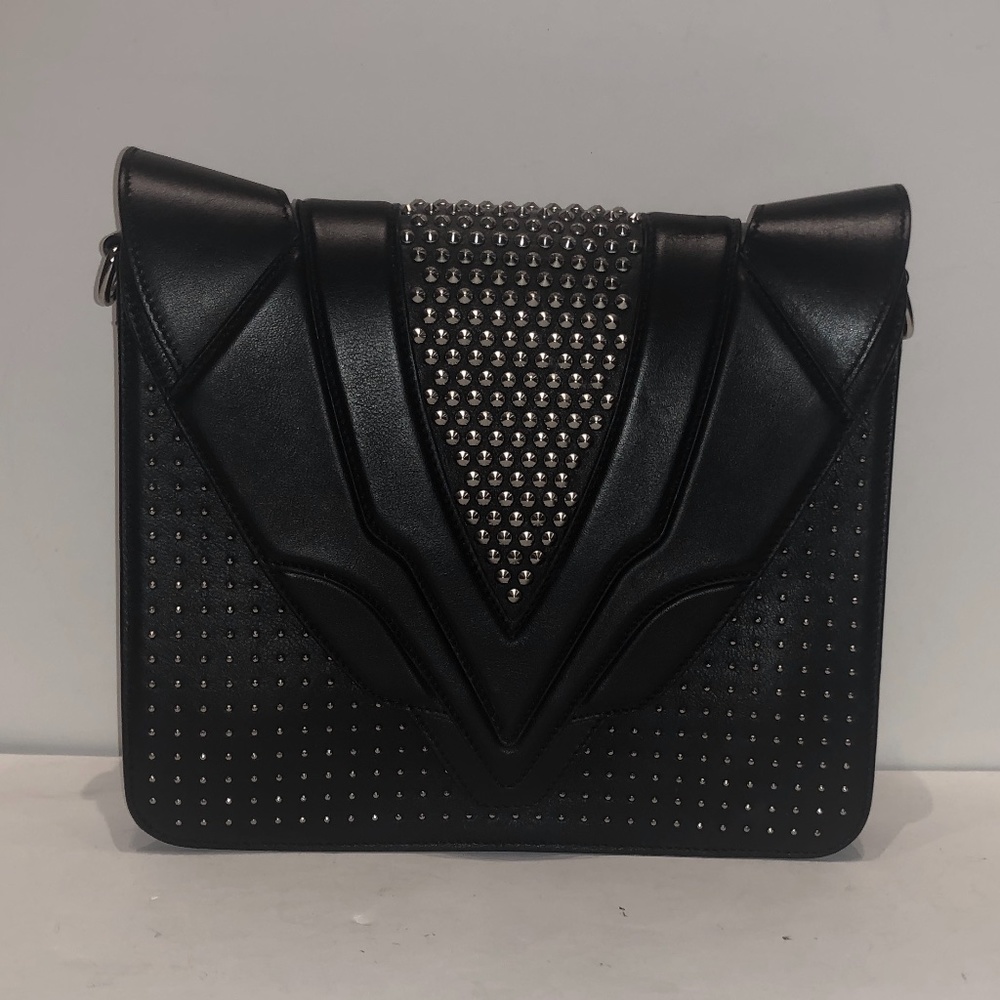 Elena Ghisellini Black Leather Silver Stud Clutch